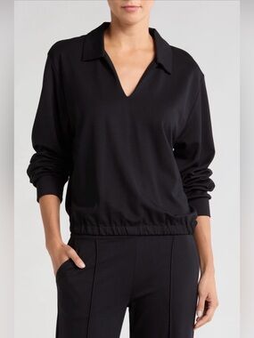 Travis Mathew Spa Day Ponte Pullover Top Johnny Collar Banded Hem Top Size XL